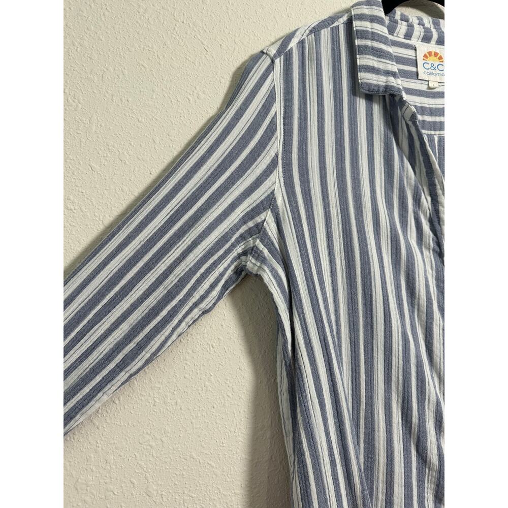 C&C California Women Blue Button-Down Shirt Large Gauzy Beach nautical - Picture 5 of 10